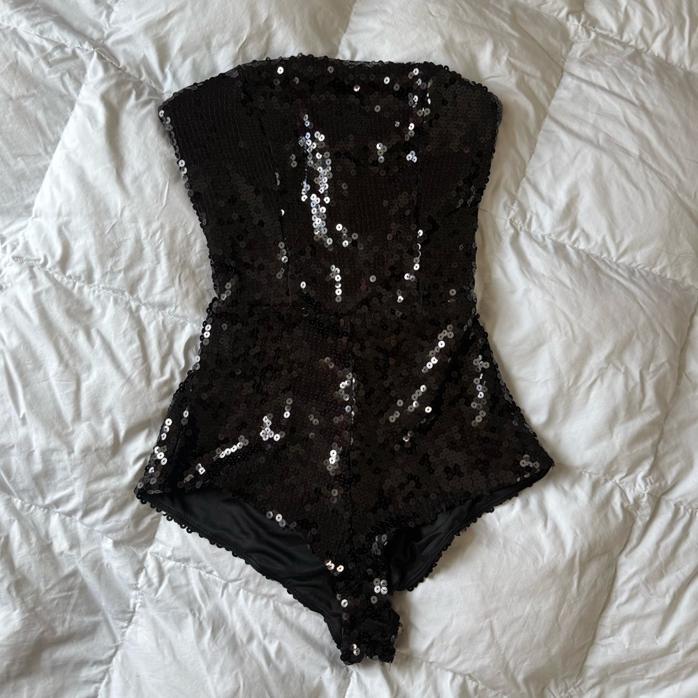 NWT Black Sequin Strapless Bodysuit Size XS